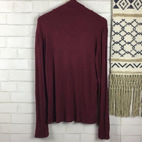 Anthropologie Burgundy Ribbed Button-Detail Cowl Neck Long Sleeve Top - Picture 5 of 5
